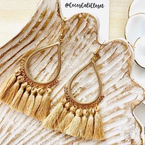 Boho Tassel Drop Hoop Earrings NWT